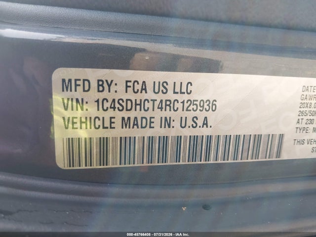 45766408 :رقم المزاد ، 1C4SDHCT4RC125936 vin ، 2024 Dodge Durango R/t Rwd مزاد بيع