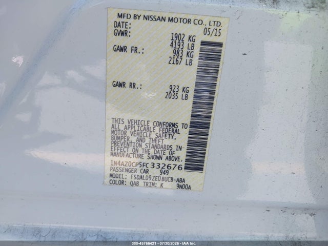 Auction sale of the 2015 Nissan Leaf S/sl/sv, vin: 1N4AZ0CP5FC332676, lot number: 45766421