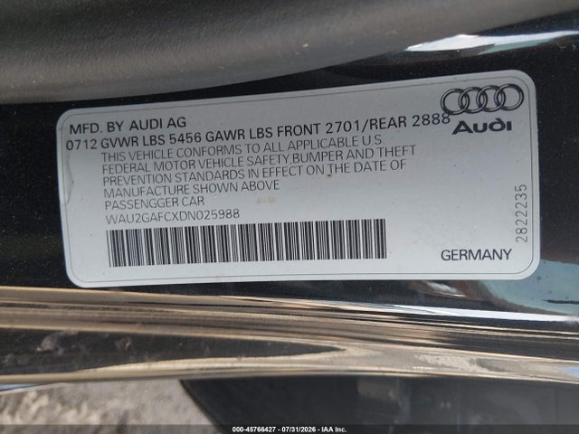 Продаж на аукціоні авто 2013 Audi A7 3.0t Premium, vin: WAU2GAFCXDN025988, номер лоту: 45766427