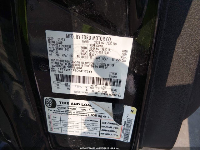 Продаж на аукціоні авто 2013 Ford F-150 Xlt, vin: 1FTFW1EF6DKE17211, номер лоту: 45766428