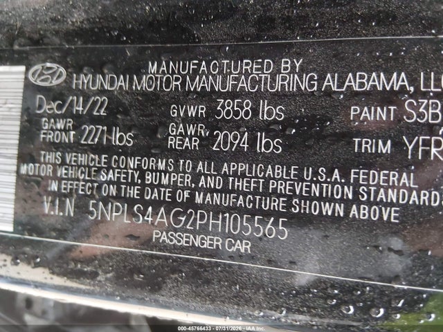 45766433 :رقم المزاد ، 5NPLS4AG2PH105565 vin ، 2023 Hyundai Elantra Sel مزاد بيع