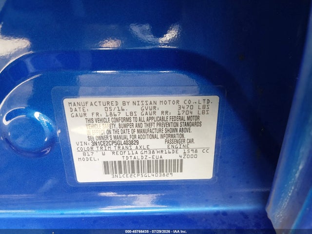 3N1CE2CP5GL403829 Nissan Versa Note Sv