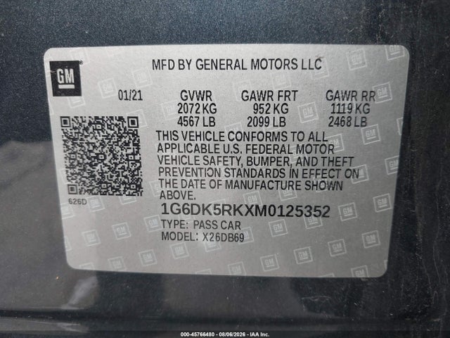 2021 Cadillac Ct4 Luxury მანქანა იყიდება აუქციონზე, vin: 1G6DK5RKXM0125352, აუქციონის ნომერი: 45766480