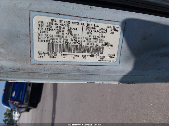 45766490 :رقم المزاد ، 1FBJS31H1PHA20763 vin ، 1993 Ford Econoline E350 Super Duty مزاد بيع