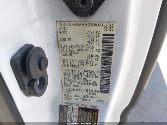 1N6BD0CT0FN763809 Nissan Frontier S/sv-i4