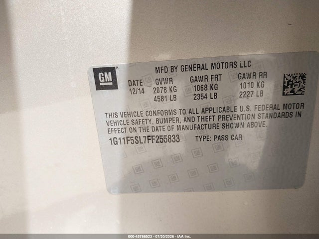 1G11F5SL7FF255833 Chevrolet Malibu 1lz