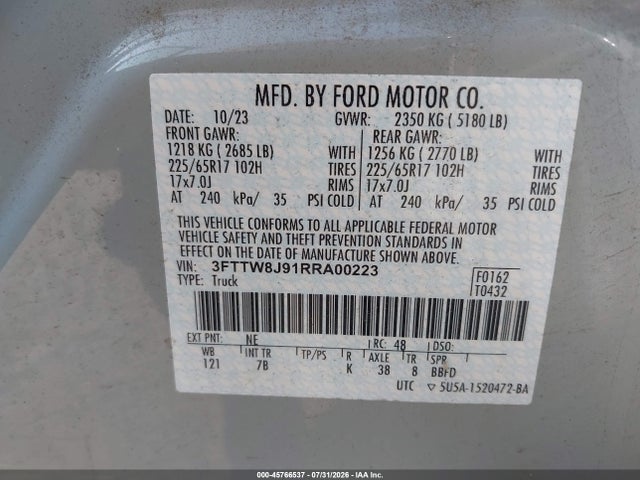Продаж на аукціоні авто 2024 Ford Maverick Xlt, vin: 3FTTW8J91RRA00223, номер лоту: 45766537