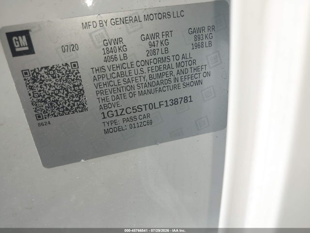 1G1ZC5ST0LF138781 Chevrolet Malibu Fwd 1fl