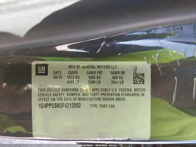Aukcja sprzedaży 2015 Buick Verano, vin: 1G4PP5SK5F4212802, numer aukcji: 45766581