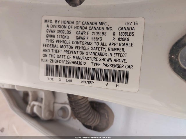 Honda Civic Ex-t 2016 2HGFC1F39GH643012 Image 9