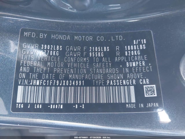 Honda Civic Ex-l 2018 JHMFC1F79JX034991 Image 9