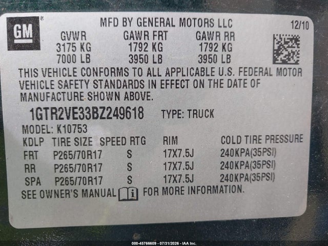 2011 Gmc Sierra 1500 Sle მანქანა იყიდება აუქციონზე, vin: 1GTR2VE33BZ249618, აუქციონის ნომერი: 45766609