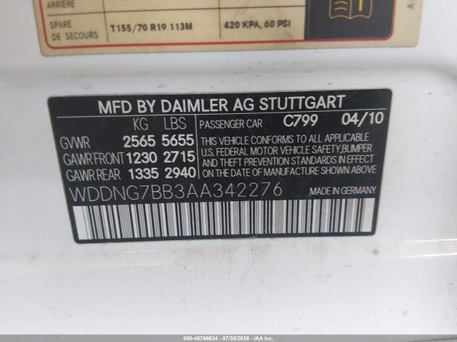 Aukcja sprzedaży 2010 Mercedes-benz S 550, vin: WDDNG7BB3AA342276, numer aukcji: 45766634