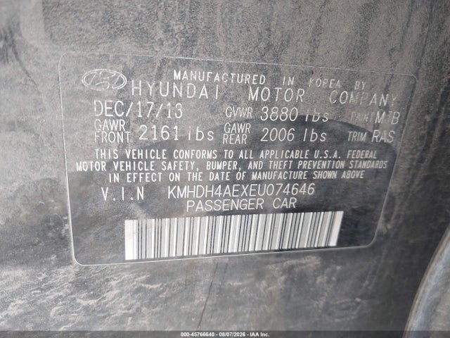 Hyundai ELANTRA SE 2014 KMHDH4AEXEU074646 Image 9