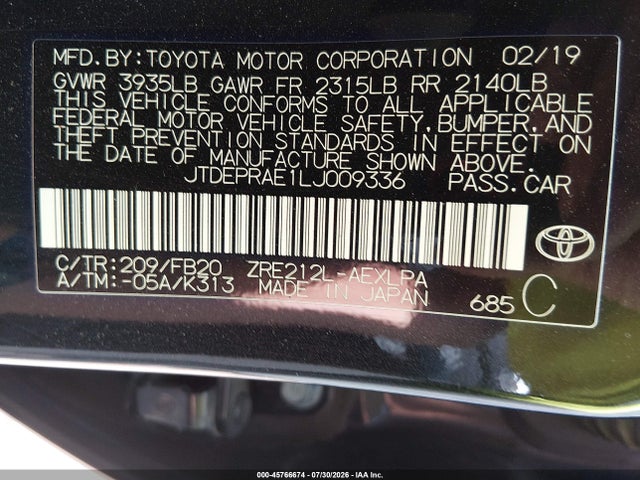 Продажа на аукционе авто 2020 Toyota Corolla Le, vin: JTDEPRAE1LJ009336, номер лота: 45766674