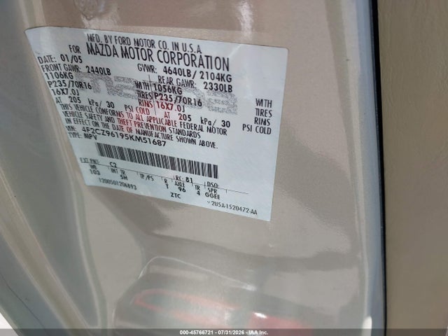 Aukcja sprzedaży 2005 Mazda Tribute S, vin: 4F2CZ96195KM51687, numer aukcji: 45766721