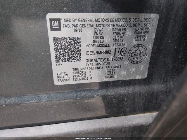 Aukcja sprzedaży 2019 Gmc Terrain Sle, vin: 3GKALTEV1KL178852, numer aukcji: 45766729