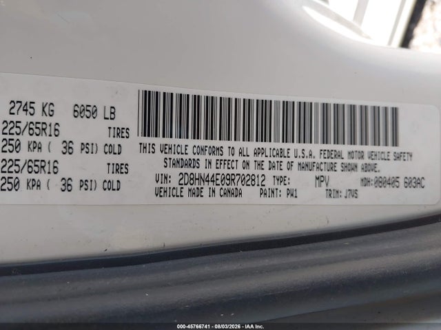 45766741 :رقم المزاد ، 2D8HN44E09R702812 vin ، 2009 Dodge Grand Caravan Se مزاد بيع