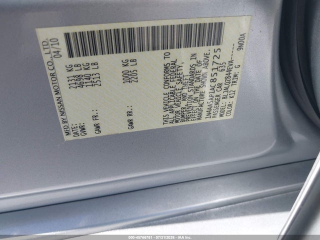 Продаж на аукціоні авто 2010 Nissan Maxima 3.5 S, vin: 1N4AA5AP1AC851725, номер лоту: 45766761