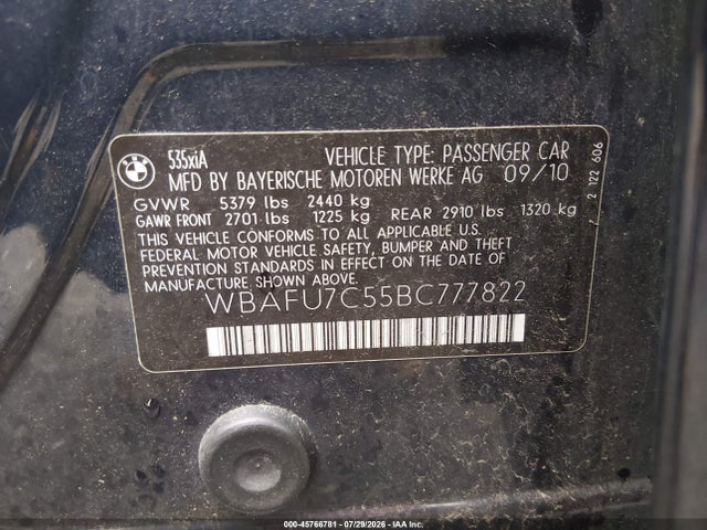 Продаж на аукціоні авто 2011 Bmw 535i Xdrive, vin: WBAFU7C55BC777822, номер лоту: 45766781
