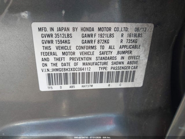Aukcja sprzedaży 2013 Honda Fit, vin: JHMGE8H3XDC064112, numer aukcji: 45766783