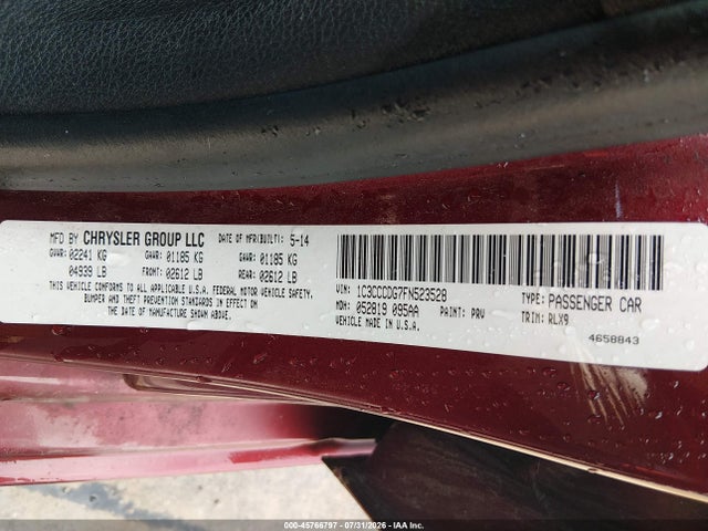 45766797 :رقم المزاد ، 1C3CCCDG7FN523528 vin ، 2015 Chrysler 200 S مزاد بيع