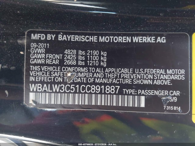 45766828 :رقم المزاد ، WBALW3C51CC891887 vin ، 2012 Bmw 640i مزاد بيع