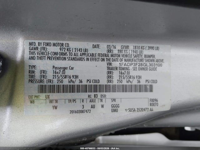 Ford FOCUS SE 2016 1FADP3F28GL303100 Image 9