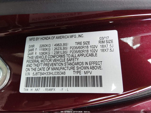 Продаж на аукціоні авто 2017 Acura Rdx Acurawatch Plus Package, vin: 5J8TB4H33HL035348, номер лоту: 45766872