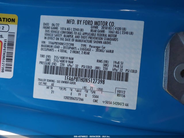 Ford Mustang Ecoboost Fastback 2022 1FA6P8TH0N5127398 Image 9