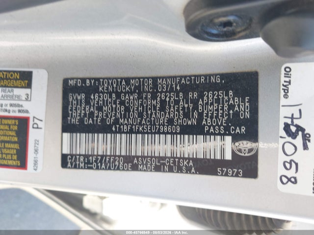 Toyota CAMRY SE 2014 4T1BF1FK5EU798609 Image 9