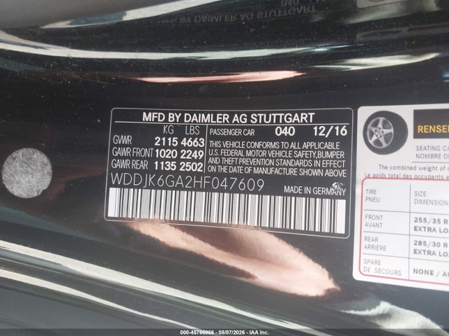 Aukcja sprzedaży 2017 Mercedes-benz Sl 450, vin: WDDJK6GA2HF047609, numer aukcji: 45766966