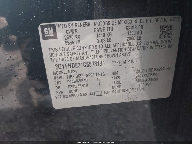 Продажа на аукционе авто 2012 Cadillac Srx Luxury Collection, vin: 3GYFNDE31CS578184, номер лота: 45767003