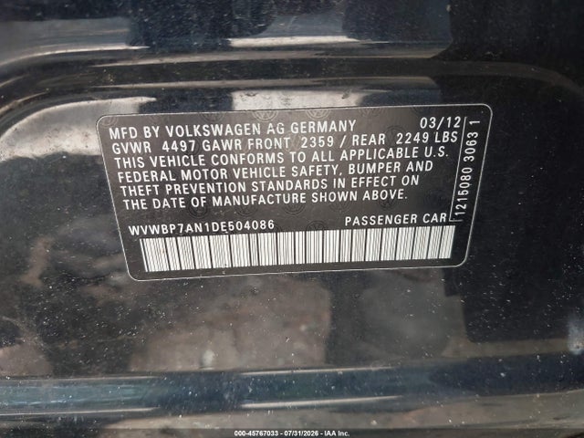 Продажа на аукционе авто 2013 Volkswagen Cc 2.0t Sport, vin: WVWBP7AN1DE504086, номер лота: 45767033