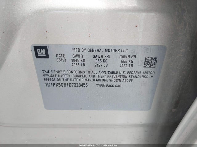Продажа на аукционе авто 2013 Chevrolet Cruze Lt, vin: 1G1PK5SB1D7328456, номер лота: 45767043