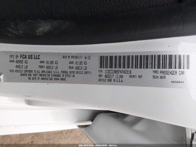 2015 Chrysler 200 Limited მანქანა იყიდება აუქციონზე, vin: 1C3CCCAB5FN742318, აუქციონის ნომერი: 45767062