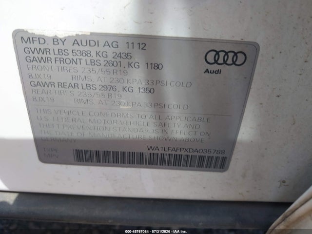 Продаж на аукціоні авто 2013 Audi Q5 2.0t Premium, vin: WA1LFAFPXDA035788, номер лоту: 45767064