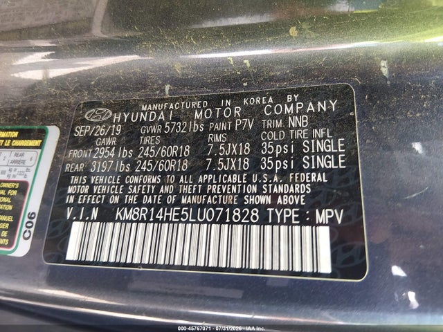 2020 Hyundai Palisade Se მანქანა იყიდება აუქციონზე, vin: KM8R14HE5LU071828, აუქციონის ნომერი: 45767071