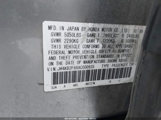 45767086 :رقم المزاد ، JH4KB2F68AC000935 vin ، 2010 Acura Rl 3.7 مزاد بيع