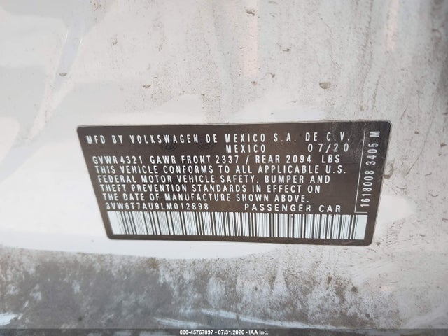 45767097 :رقم المزاد ، 3VW6T7AU9LM012898 vin ، 2020 Volkswagen Golf Gti 2.0t Autobahn/2.0t S/2.0t Se مزاد بيع