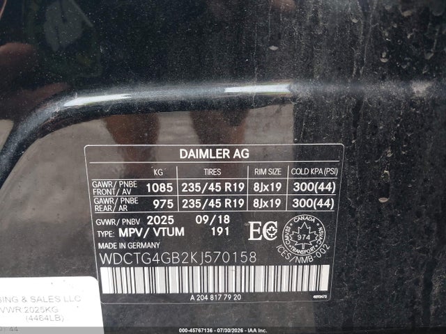 Продаж на аукціоні авто 2019 Mercedes-benz Gla 250 4matic, vin: WDCTG4GB2KJ570158, номер лоту: 45767136