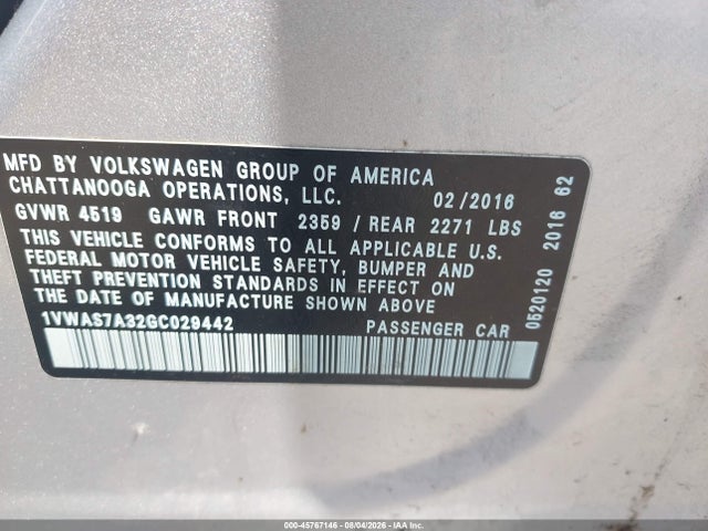 1VWAS7A32GC029442 Volkswagen Passat 1.8t S
