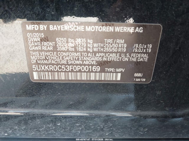 Aukcja sprzedaży 2015 Bmw X5 Xdrive35i, vin: 5UXKR0C53F0P00169, numer aukcji: 45767147