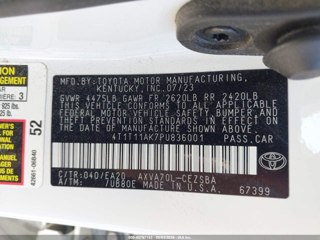 4T1T11AK7PU836001 Toyota CAMRY SE
