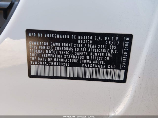 3VW2B7AJ7HM403286 Volkswagen Jetta 1.4t S