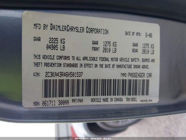 Aukcja sprzedaży 2006 Chrysler 300, vin: 2C3KA43R46H501537, numer aukcji: 45767177