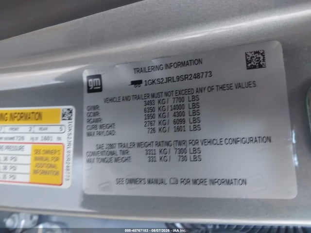 Aukcja sprzedaży 2025 Gmc Yukon Xl 4wd Denali, vin: 1GKS2JRL9SR248773, numer aukcji: 45767183