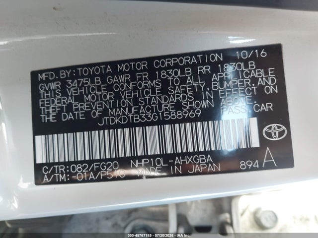 Toyota Prius C Three 2016 JTDKDTB33G1588969 Image 9