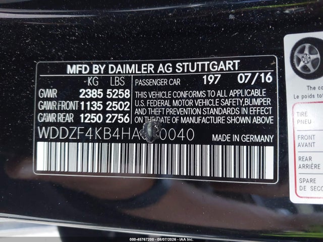 45767200 :رقم المزاد ، WDDZF4KB4HA080040 vin ، 2017 Mercedes-benz E 300 4matic مزاد بيع