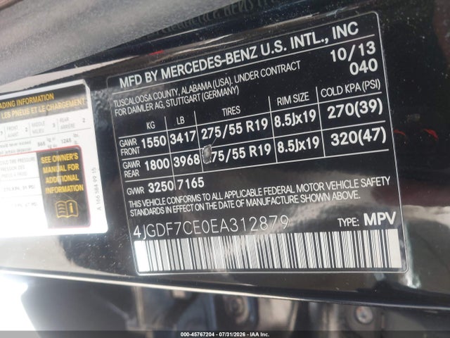 Продаж на аукціоні авто 2014 Mercedes-benz Gl 450 4matic, vin: 4JGDF7CE0EA312879, номер лоту: 45767204
